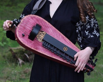 READY TO SHIP - Raspberry red long scale hurdy gurdy with a trompette / wheel lyre / vielle a roue / Fairygurdies