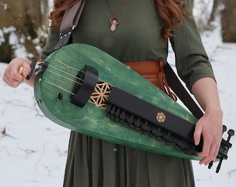 Fairy Green colour Long scale hurdy gurdy with a trompette (buzzing bridge) / wheel lyre / vielle a roue / Fairygurdies