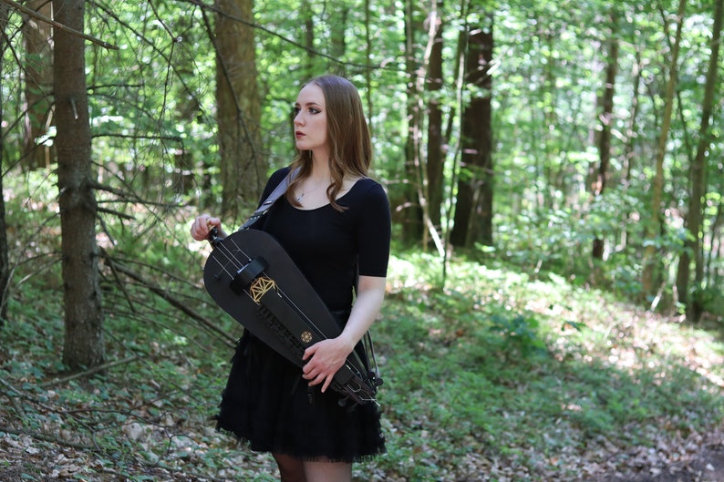 Black colour Long scale hurdy gurdy with a trompette buzzing bridge / wheel lyre / vielle a roue / Fairygurdies image 5