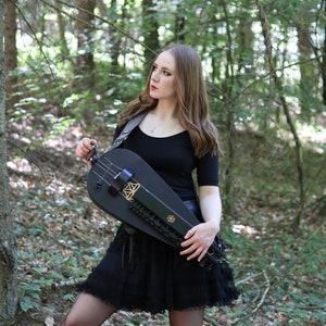 Black colour Long scale hurdy gurdy with a trompette buzzing bridge / wheel lyre / vielle a roue / Fairygurdies image 6