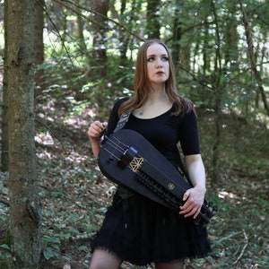 Black colour Long scale hurdy gurdy with a trompette buzzing bridge / wheel lyre / vielle a roue / Fairygurdies image 7