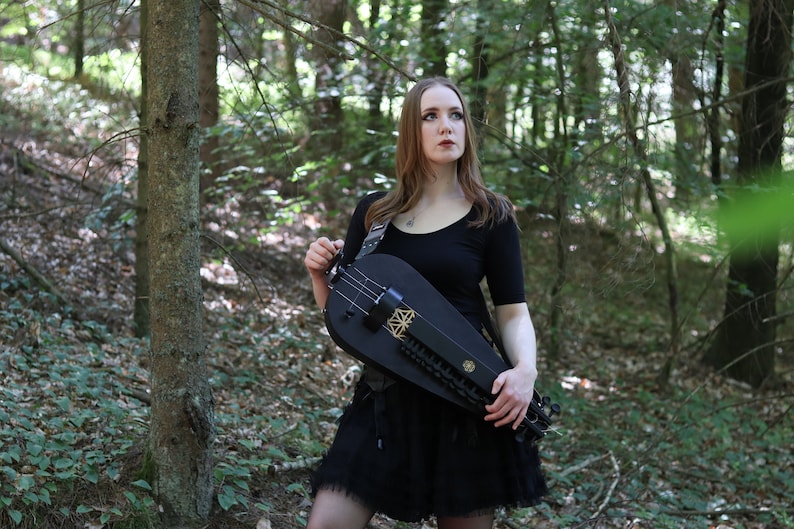 Black colour Long scale hurdy gurdy with a trompette buzzing bridge / wheel lyre / vielle a roue / Fairygurdies image 7