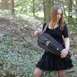 Black colour Long scale hurdy gurdy with a trompette buzzing bridge / wheel lyre / vielle a roue / Fairygurdies image 8