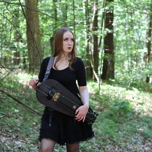 Black colour Long scale hurdy gurdy with a trompette buzzing bridge / wheel lyre / vielle a roue / Fairygurdies image 4