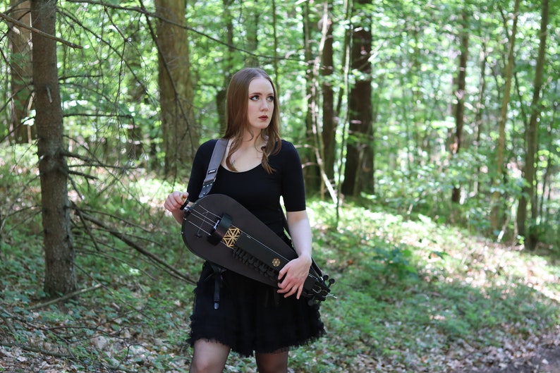 Black colour Long scale hurdy gurdy with a trompette buzzing bridge / wheel lyre / vielle a roue / Fairygurdies image 4