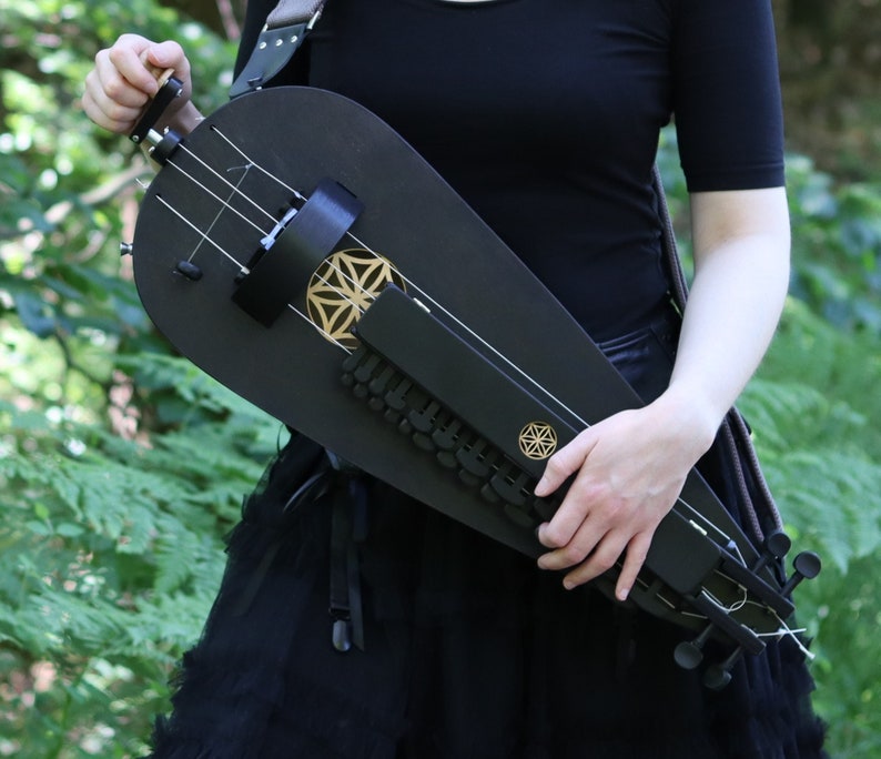 Black colour Long scale hurdy gurdy with a trompette buzzing bridge / wheel lyre / vielle a roue / Fairygurdies image 1