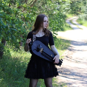 Black colour Long scale hurdy gurdy with a trompette buzzing bridge / wheel lyre / vielle a roue / Fairygurdies image 3