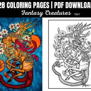 Fantasy Creatures - 28 Kolorowanka do druku, natychmiastowe pobranie pliku PDF