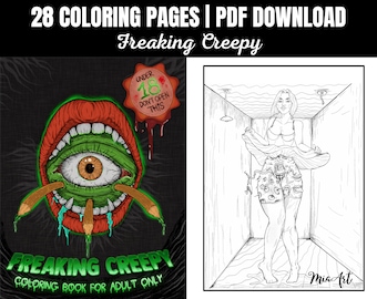 Freaking Creepy - 28 Printable Coloring Page, Instant Download PDF - Horror Coloring Page