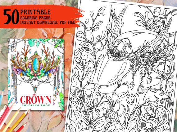 Crown King and Queen 50 Printable Coloring Page Instant - Etsy