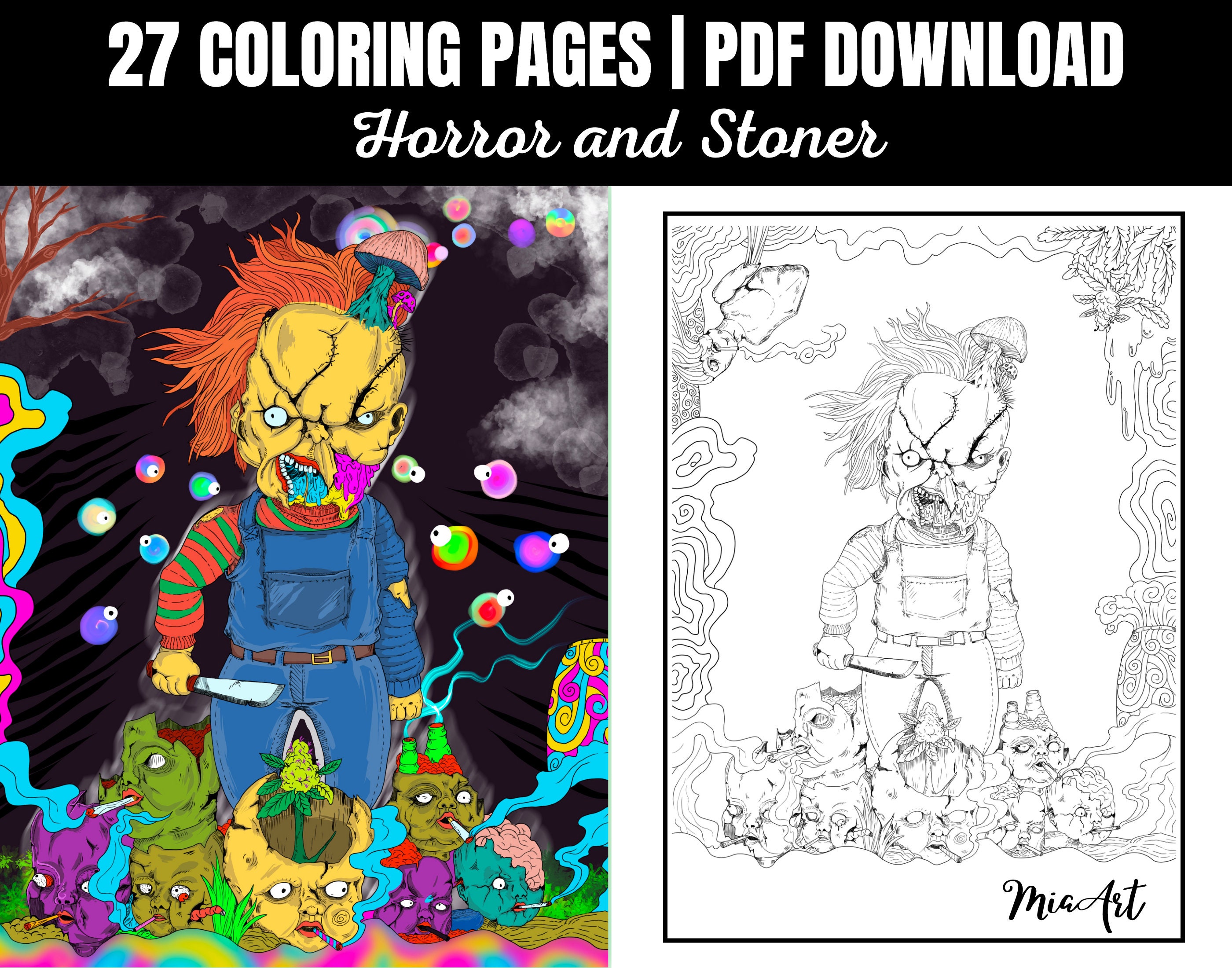 Horror and Stoner 27 Printable Coloring Page, Instant Download PDF