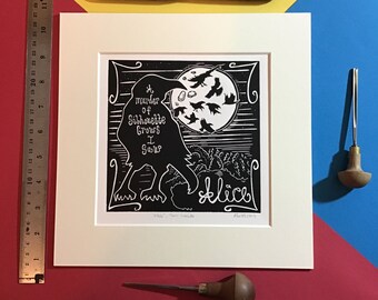 Alicia de Tom Waits. Linograbado original de Pamela Scott, inspirado en la canción de Tom Waits.