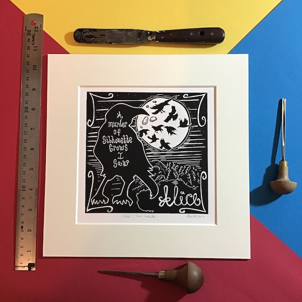 Alice by Tom Waits. Original Linocut Print by Pamela Scott inspired by the Tom Waits song.