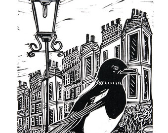 Magpie (Original Linocut Print)