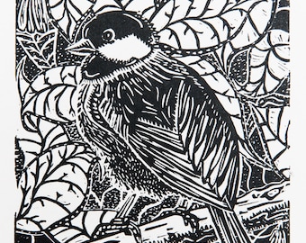 Bird in Tree (Original Linocut Print)