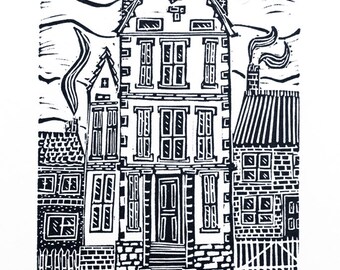 The Tall House (Original Linocut Print)