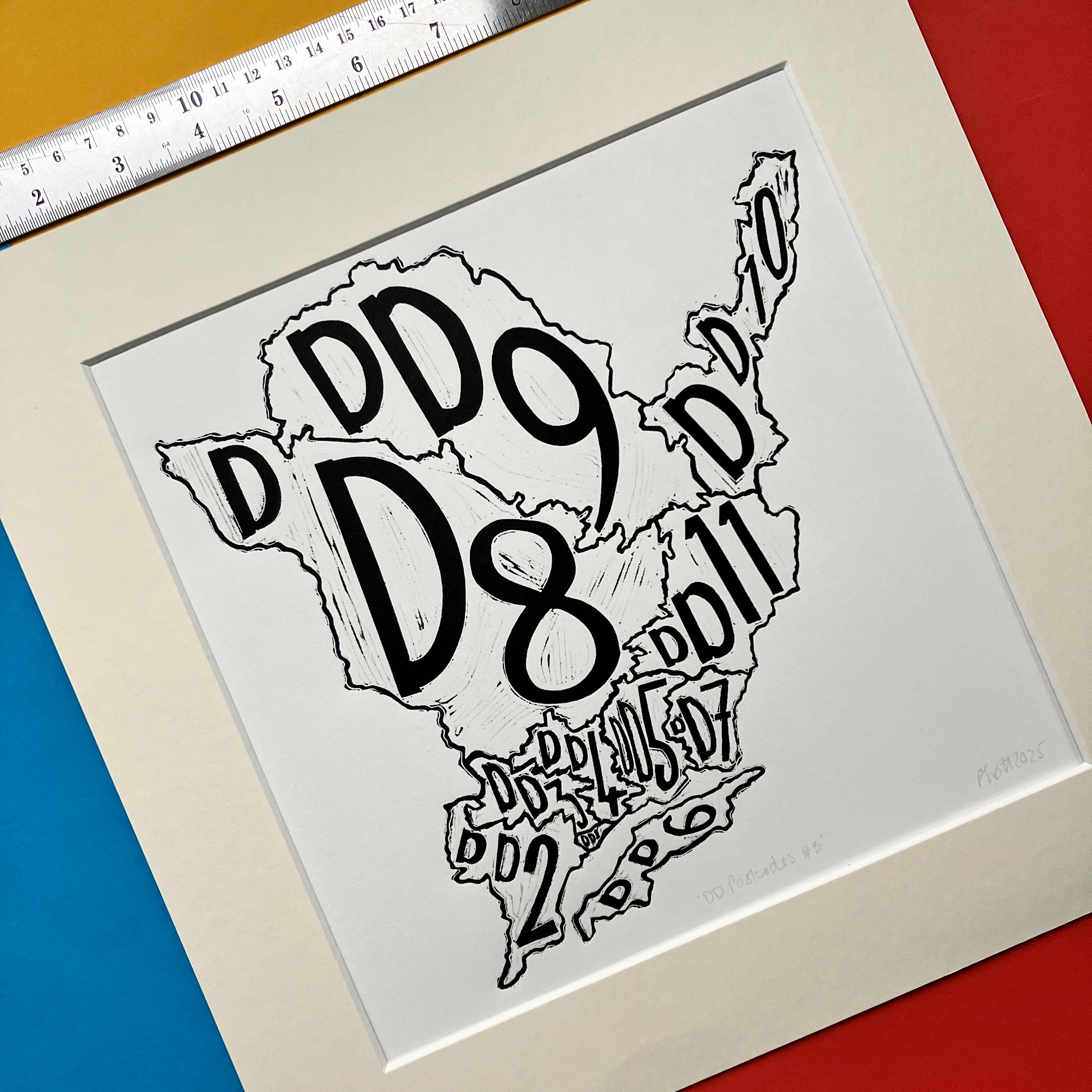 DD Postcodes #3. 12" X 12" Linocut Print by Pamela Scott. Dundee ...