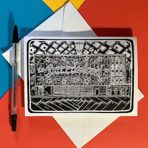 Barrowland Ballroom Greeting Card. The Barrowlands. Glasgow. Birthday card. Thank you card. Gigs. Concerts. Live music venue. Linocut Print.