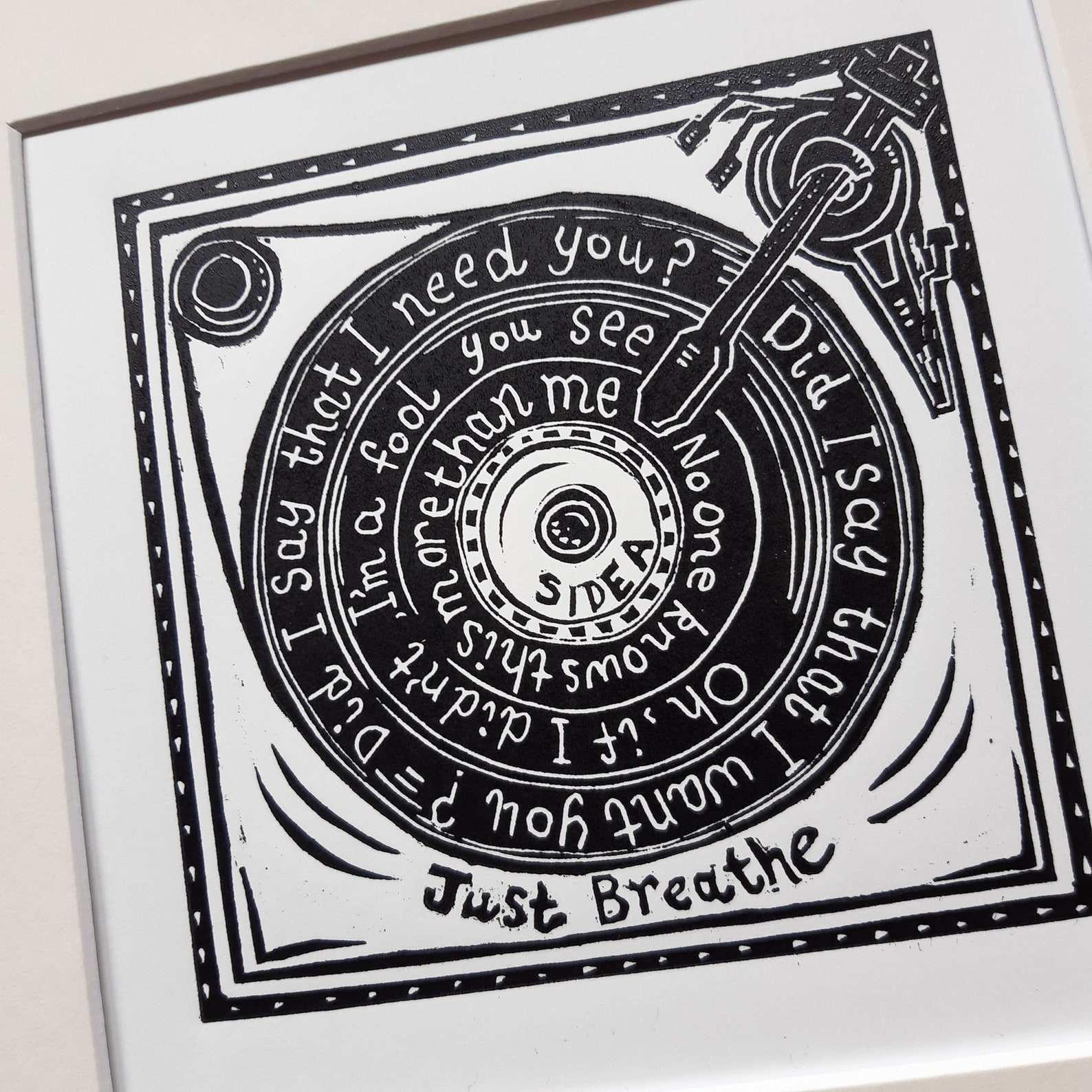 Just Breathe by Pearl Jam. 10 x 10 linocut print Etsy