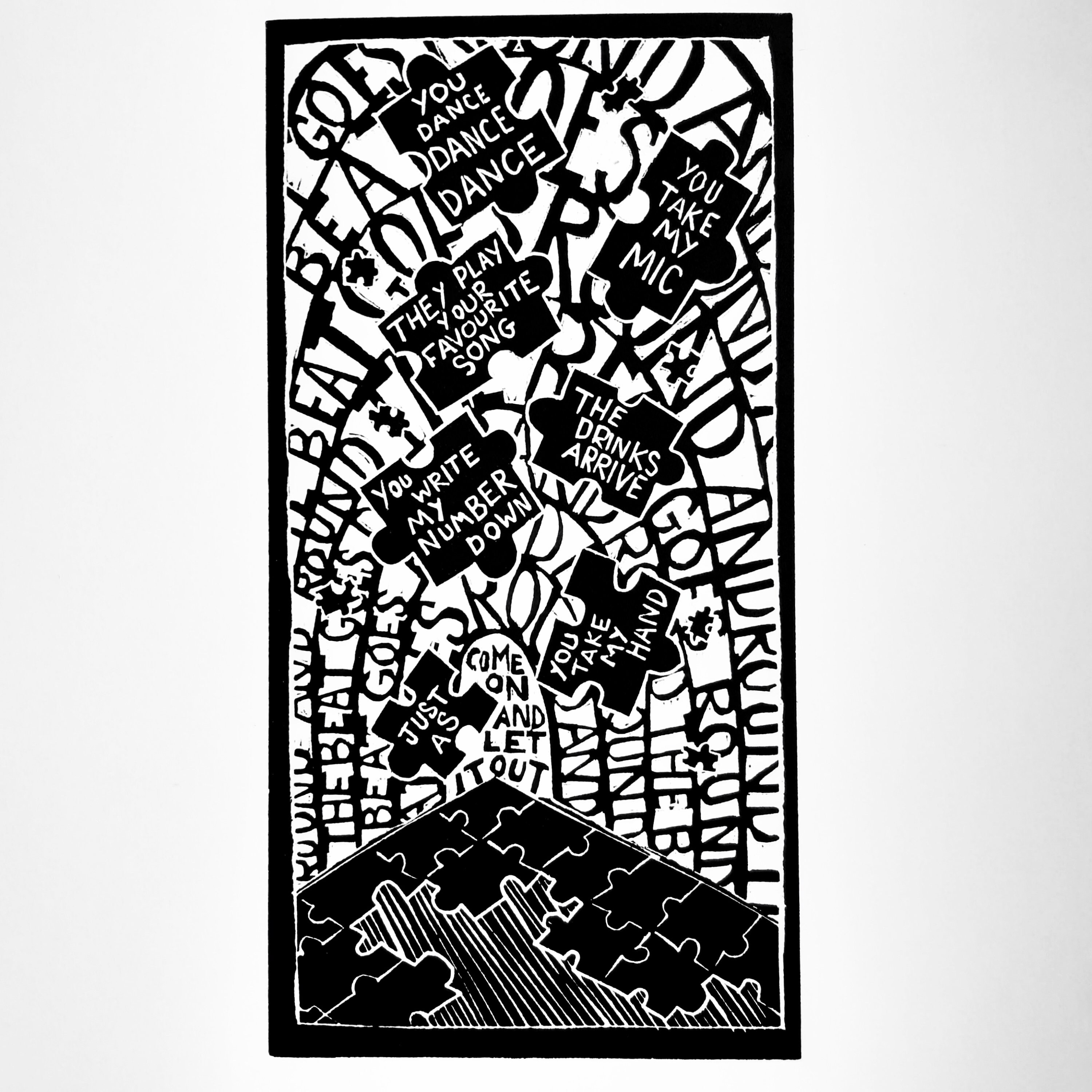 Jigsaw falling into place by Radiohead. A4 linocut print by Etsy