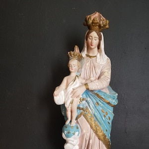 French antique Our Lady of Victory large chalkware statue 17.7&quot;