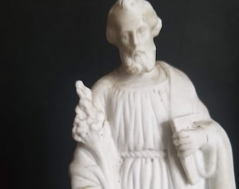 French antique St Joseph bisque porcelain statue. Small figurine