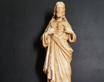 French antique Sacred Heart of Jesus plaster statue. Pieraccini.