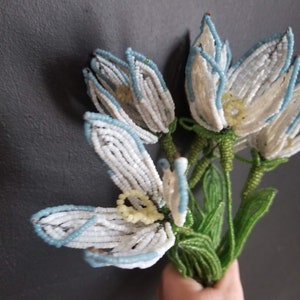 French antique glass beaded flower stem for funeral wreath making. 2 available