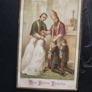 Franse antieke heilige gebedskaart. Souvenirbevestiging 1909