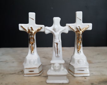 French antique small altar crucifix. Travel altar, shrine. Paris porcelain. 1800s. 3 available