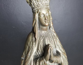 Antique Our lady of Lourdes silver painted metal statue.