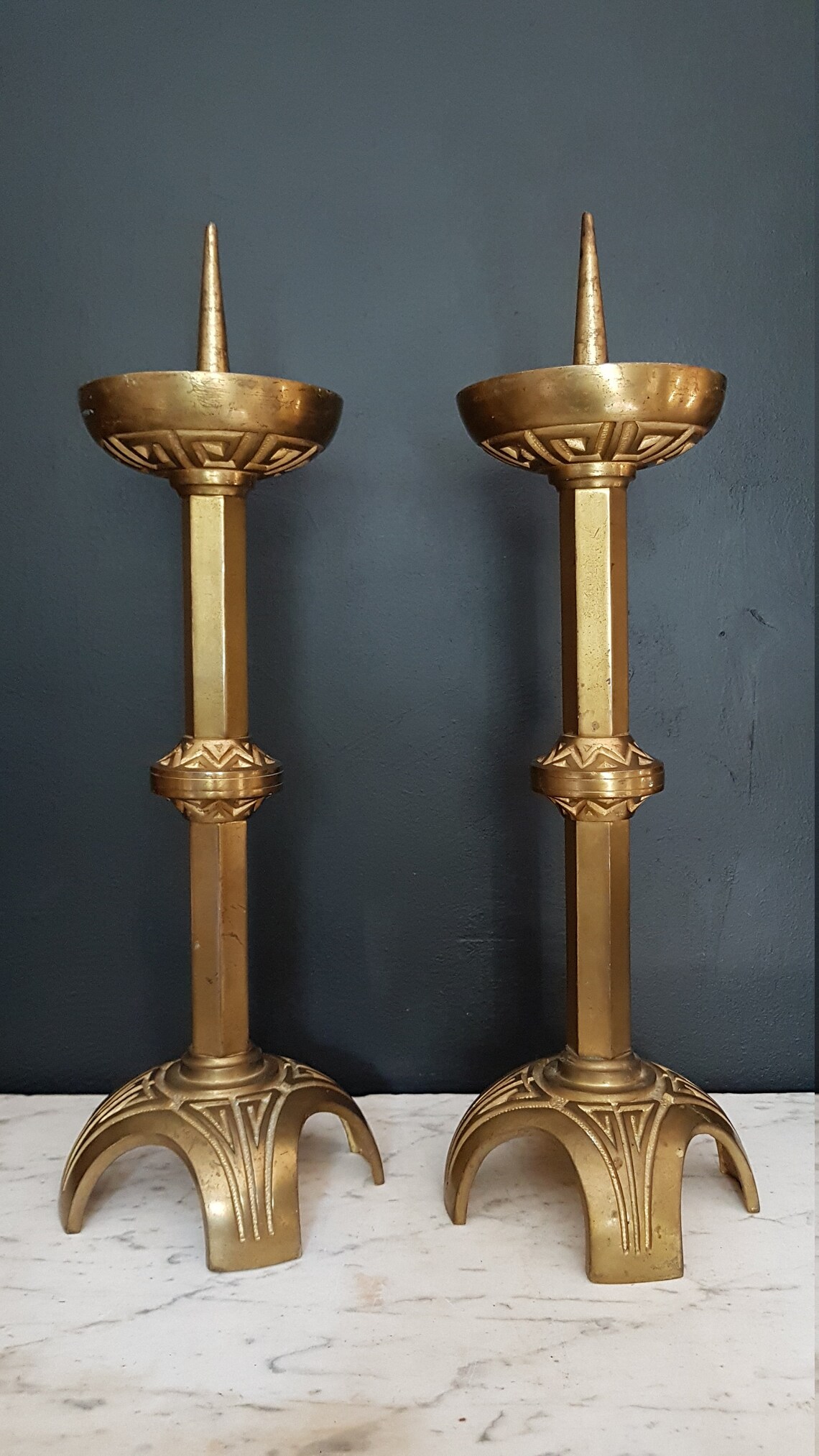 Pair of Antique Brass Church Candle Holders Etsy