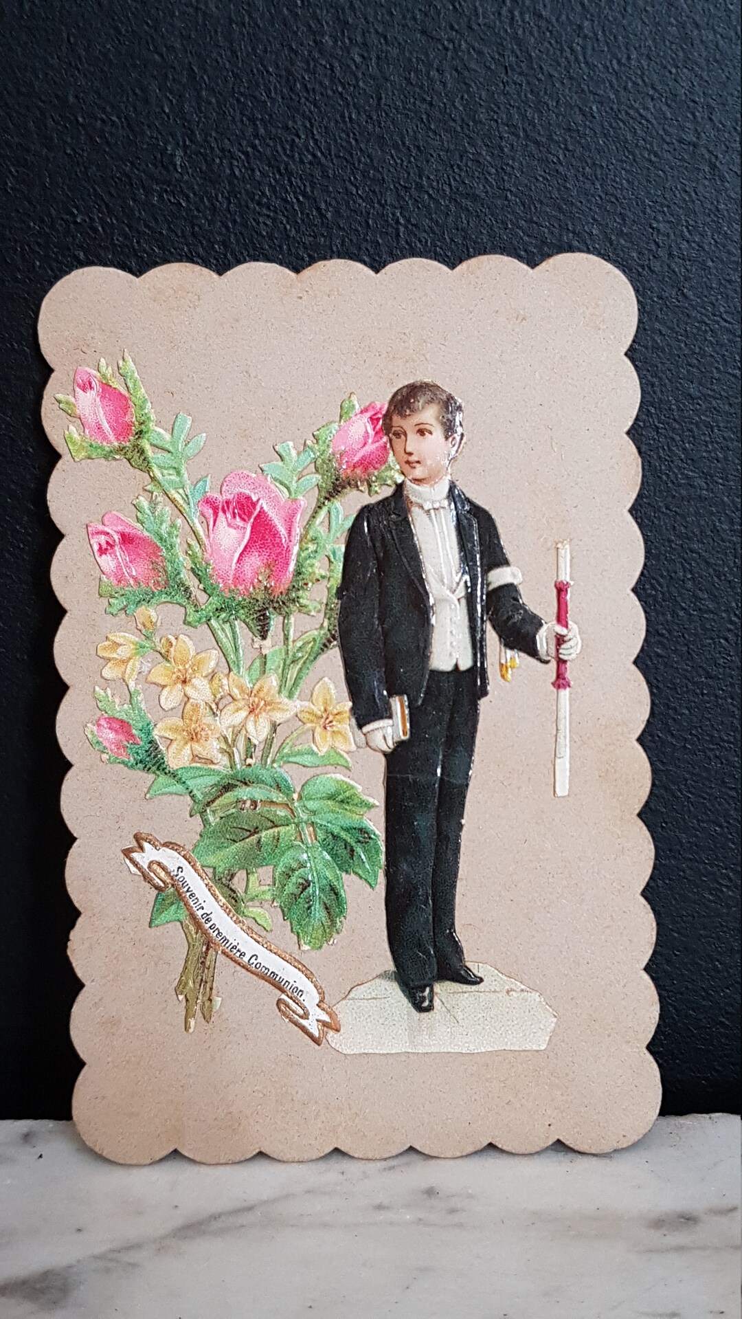 Tarjeta de Primera Comunión. Comunión souvenir cromo antiguo francés