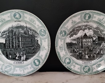 Antique plates by S.C.Richard.  Milan Cathedral and St Peters in Rome, Italy. Rare.