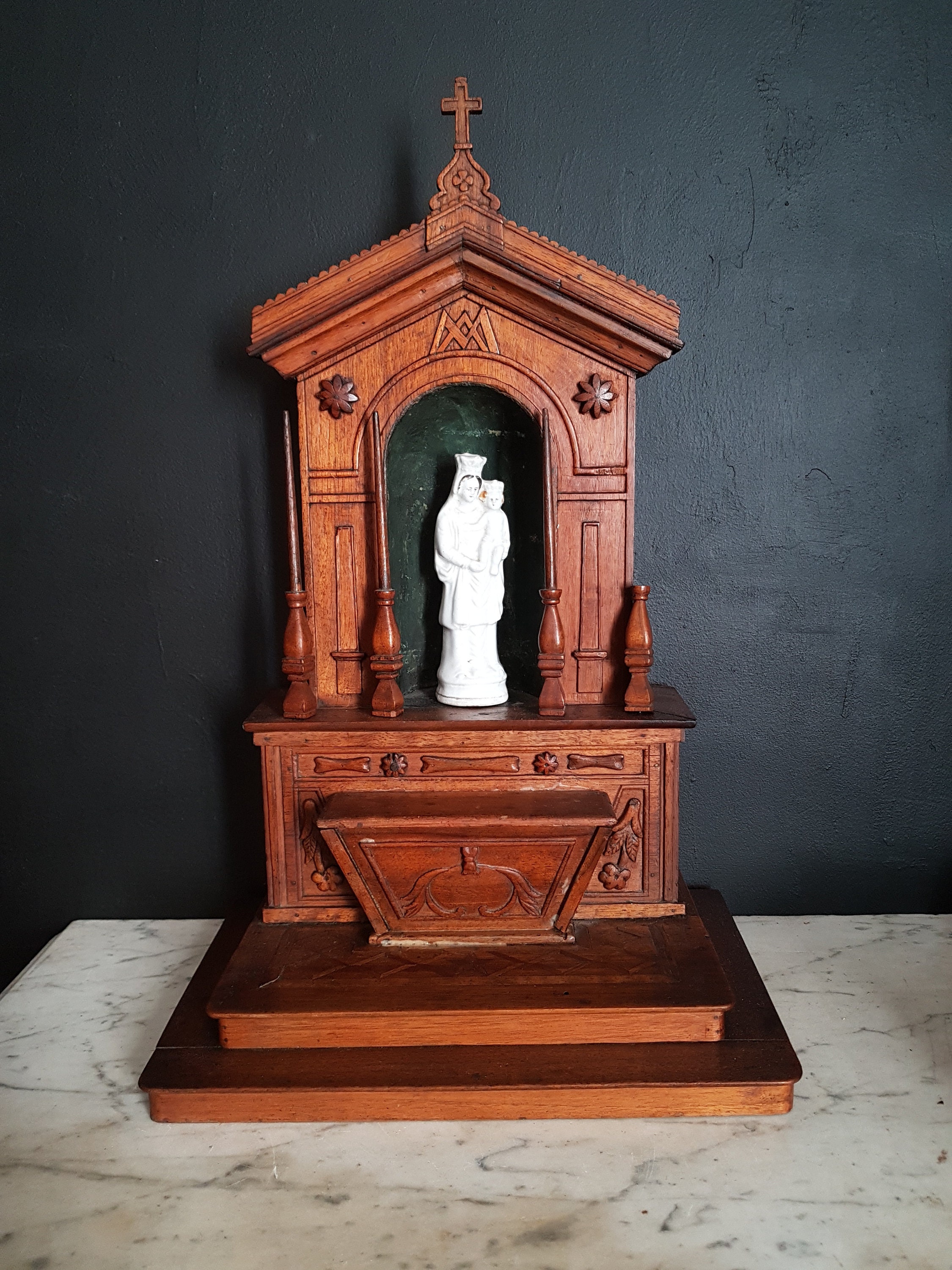 Antique French wooden niche for religious statue. Church altar Etsy