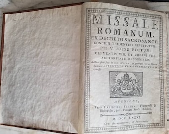 Missale Romanum. Antique missal prayer book in Latin. 1781