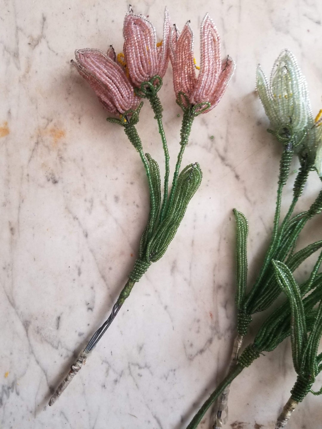 French Antique Glass Beaded Flower Stem for Funeral Wreath Making. 4