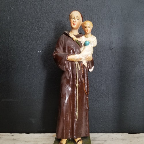 Shops French antique Holy Anthony of Padua with infant Jesus statue. Plaster statue