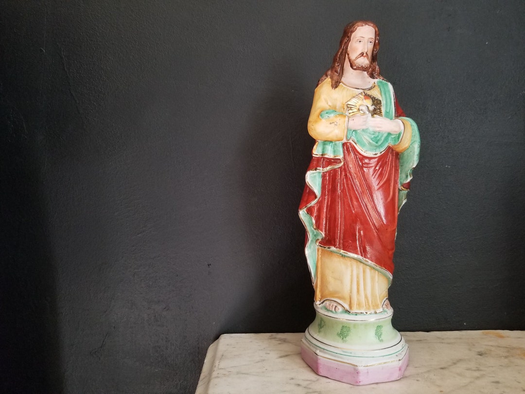Sacred Heart of Jesus Bisque Statue. Hand Painted Porcelain Religious Figure. Etsy