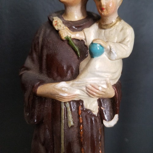 Shops French antique Holy Anthony of Padua with infant Jesus statue. Plaster statue