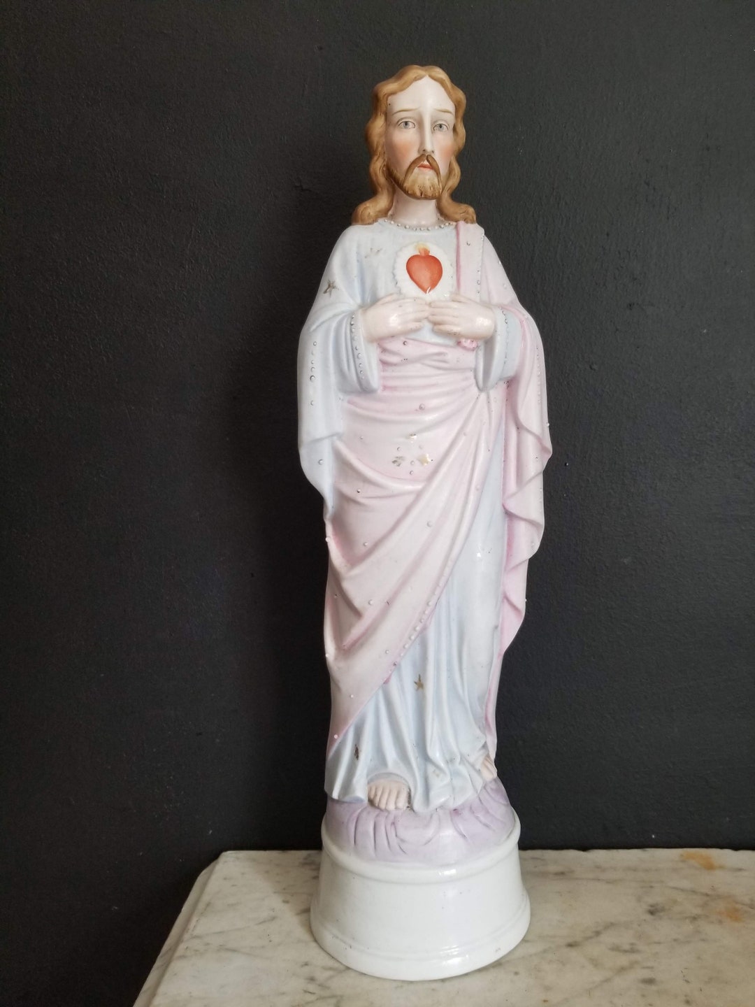 Sacred Heart of Jesus Bisque Statue. Hand Painted Porcelain Religious Figure. Etsy