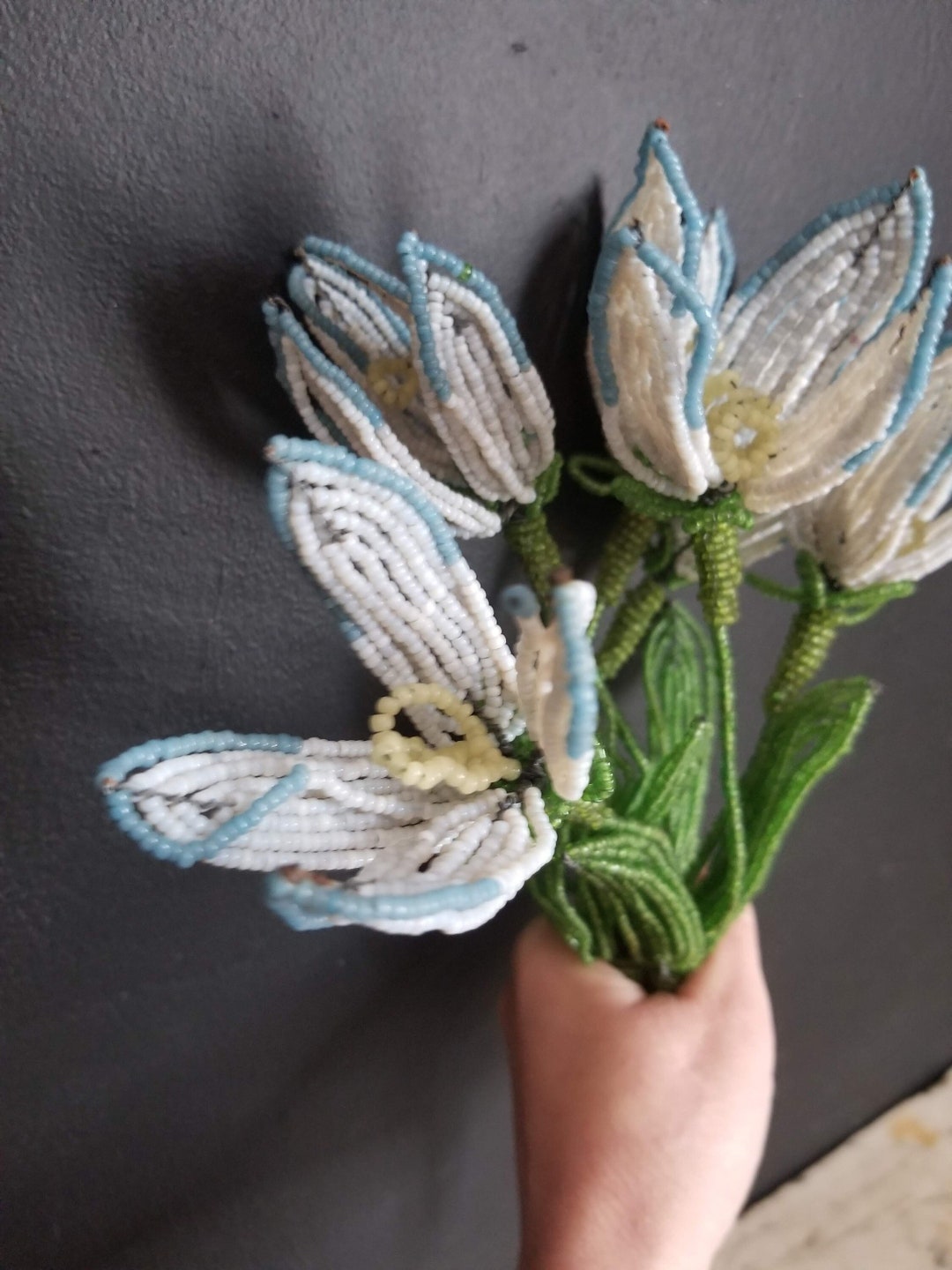 French Antique Glass Beaded Flower Stem for Funeral Wreath Making. 2