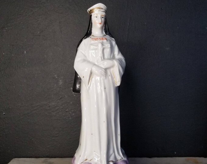 Our Lady of Pontmain Statue. Antique Porcelain Figurine Virgin Mary Our