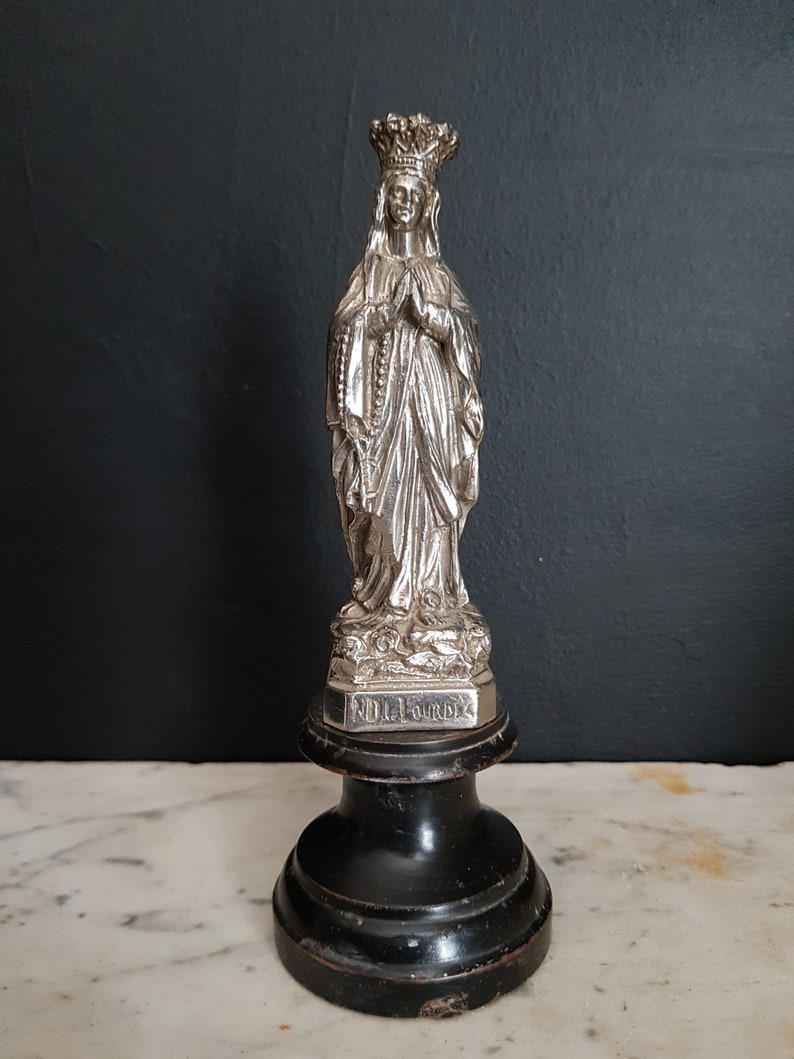 Our Lady of Lourdes silver painted spelter/ religious Catholic ...