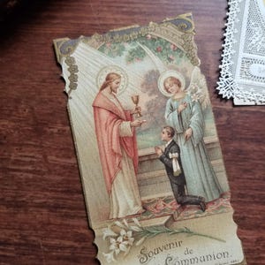 Französische antike Erste heilige Kommunion Souvenir Karte 1927