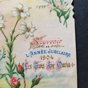 Franse antieke heilige gebedskaart. De drie weesgegroetjes 1904