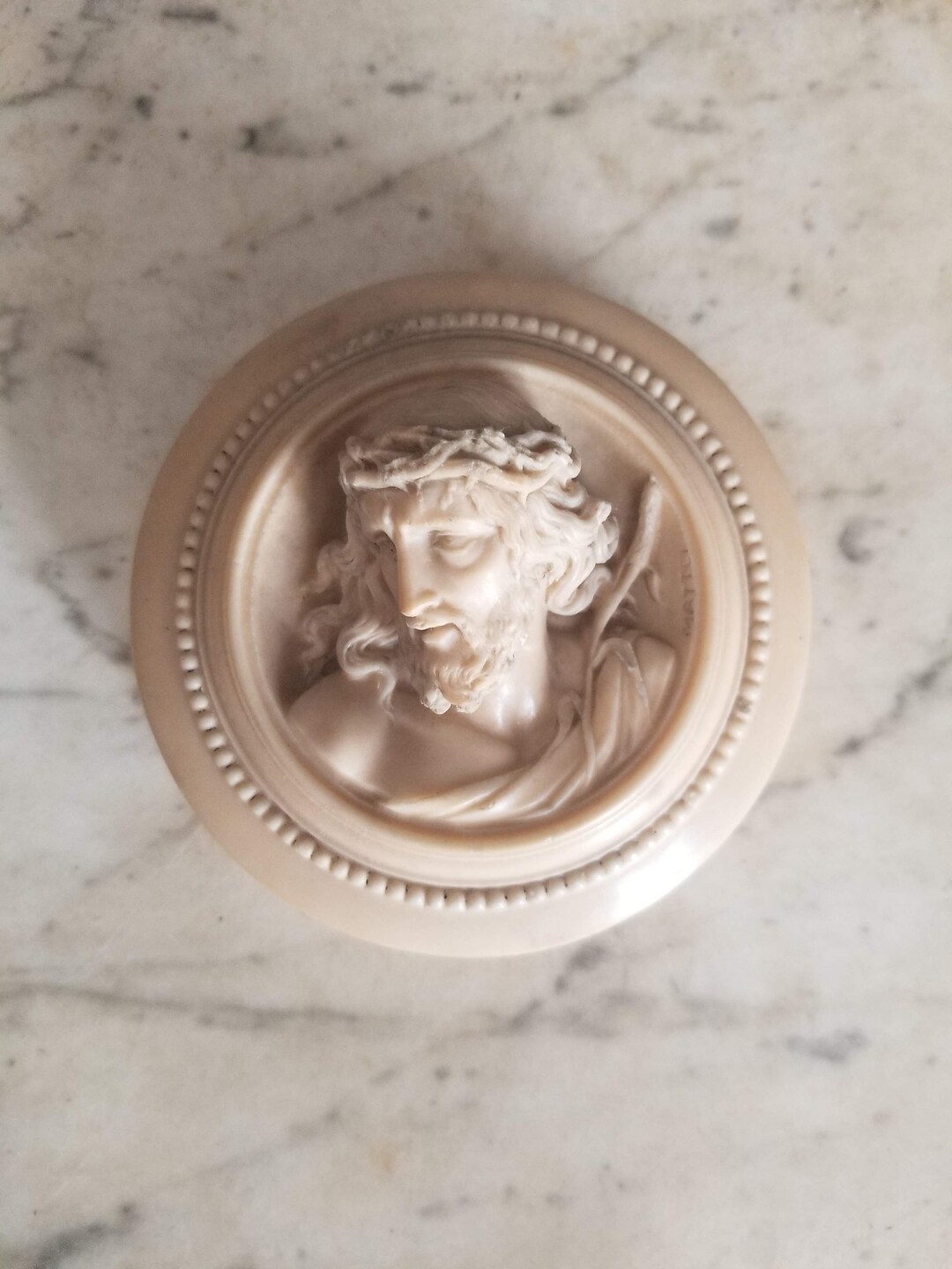 Antique Limestone Sculpture of the Face of Jesus Christ Signed Mattei