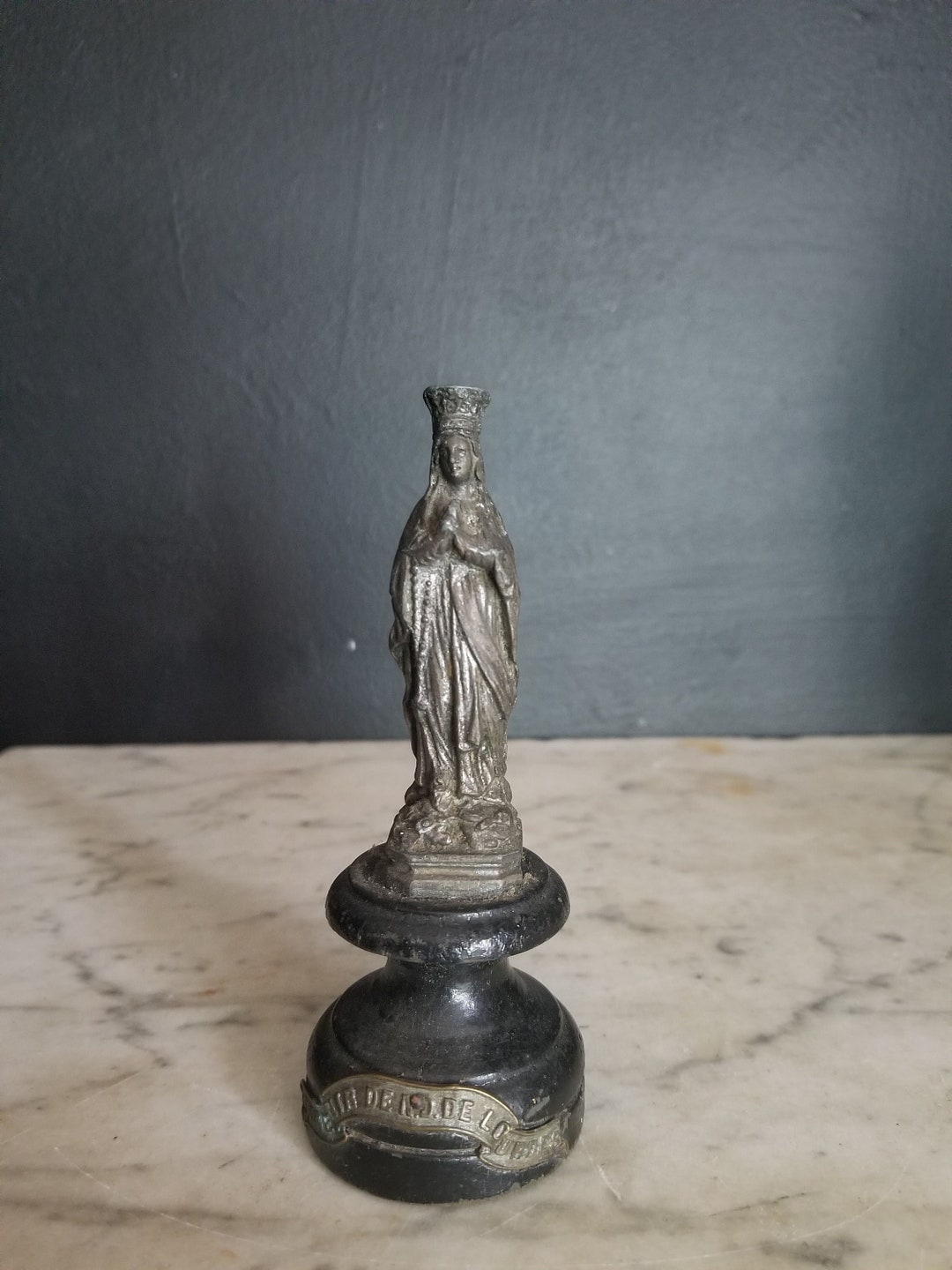 Antique Our Lady of Lourdes Metal Figurine on Wooden Base - Etsy