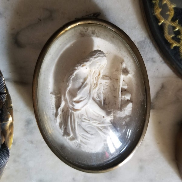 French antique Mary Magdalene penitent meerschaum medallion.