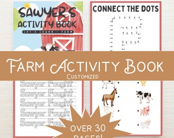 Personalized Kids Farm Activity Book - Children's Activity Book w/ Farm Animals, Crops, Counting & More, Kids Christmas and Holiday Gifts